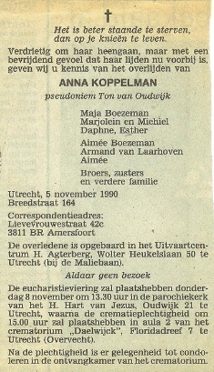 Overlijdensbericht Ton van Oudwijk