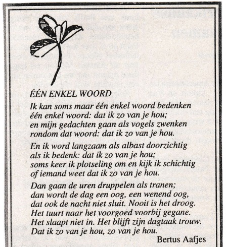 Rouwadvertentie met tekst Bertus Aafjes