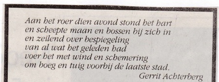 Rouwadvertentie met tekst Gerrit Achterberg