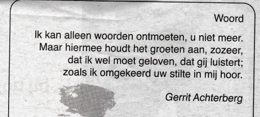 rouwadvertentie met tekst Achterberg