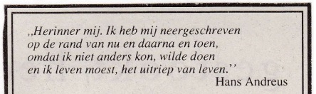 rouwadvertentie met tekst Hans Andreus