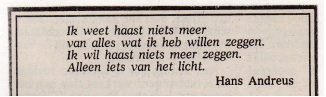 rouwadvertentie met tekst Hans Andreus