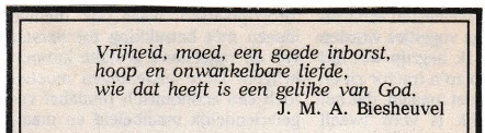 rouwadvertentie met tekst J.M.A. Biesheuvel