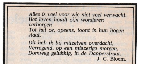 rouwadvertentie met tekst J.C. Bloem