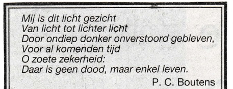 rouwadvertentie met tekst P.C. Boutens