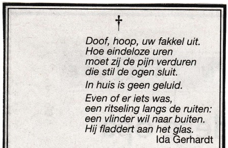 rouwadvertentie met tekst Ida Gerhardt