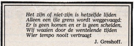 rouwadvertentie met tekst Jan Greshoff