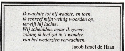 rouwadvertentie met tekst Jacob Israel de Haan