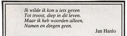 rouwadvertentie met tekst Jan Hanlo