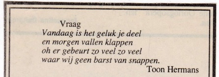 rouwadvertentie met tekst Toon Hermans