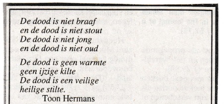 rouwadvertentie met tekst Toon Hermans