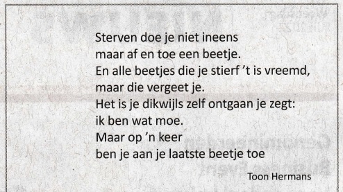 rouwadvertentie met tekst Toon Hermans