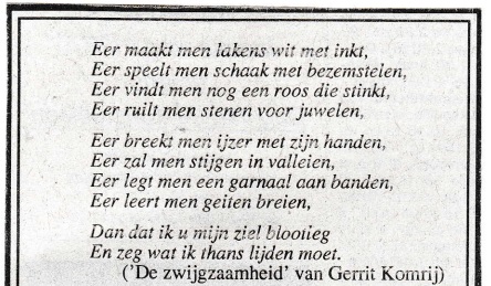 rouwadvertentie met tekst Gerrit Komrij