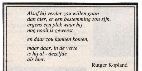 rouwadvertentiemet tekst Rutger Kopland