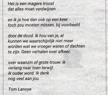 rouwadvertentie met tekst Tom Lanoye