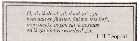 rouwadvertentie met tekst J.H. Leopold