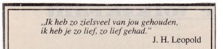 rouwadvertentie met tekst J.H. Leopold