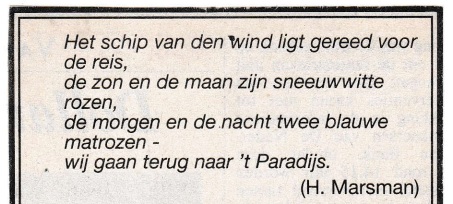 rouwadvertentie met tekst H. Marsman