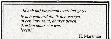 rouwadvertentie met tekst H. Marsman