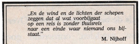 Rouwadvertentie met tekst M. Nijhoff