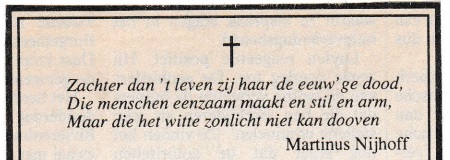 rouwadvertentie met tekst M. Nijhoff