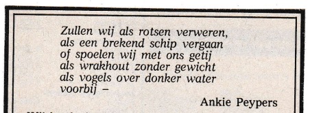 rouwadvertentie met tekst Ankie Peypers