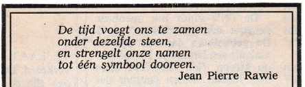 rouwadvertentie met tekst Jean Pierre Rawie