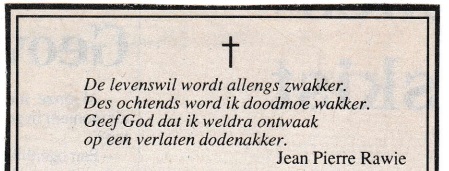 rouwadvertentie met tekst Jean Pierre Rawie