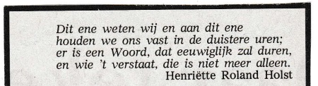 rouwadvertentie met tekst Henriëtte Roland Holst