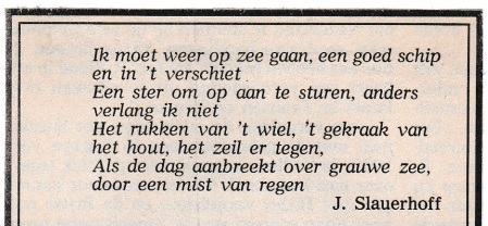 rouwadvertentie met tekst J. Slauerhoff