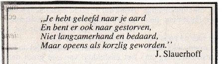 rouwadvertentie met tekst J. Slauerhoff