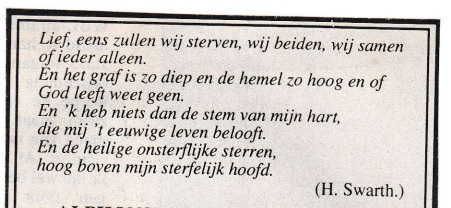 rouwadvertentie met tekst Helene Swarth