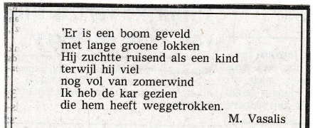 rouwadvertentie met tekst Vasalis