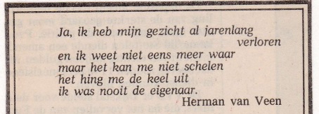 rouwadvertentie met tekst Herman van Veen