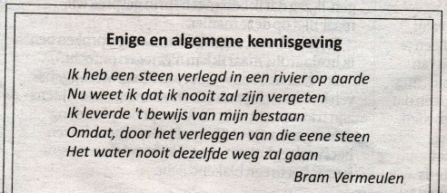 rouwadvertentie met tekst Bram Vermeulen