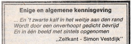 rouwadvertentie met tekst Simon Vestdijk