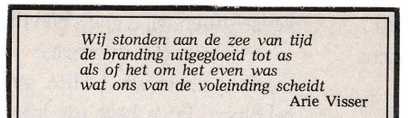 rouwadvertentie met tekst Arie Visser