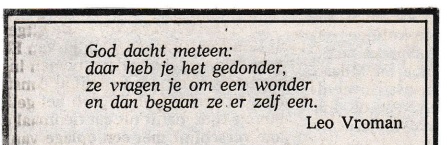 rouwadvertentie met tekst Leo Vroman