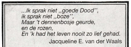 rouwadvertentie met tekst Jacqueline van der Waals