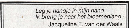 rouwadvertentie met tekst Jacqueline van der Waals