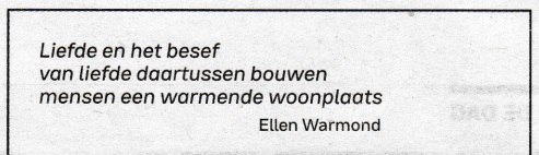 rouwadvertentie met tekst Ellen Warmond