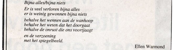 rouwadvertentie met tekst Ellen Warmond