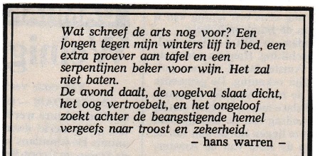 rouwadvertentie met tekst Hans Warren