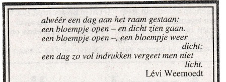 rouwadvertentie met tekst Lévi Weemoedt